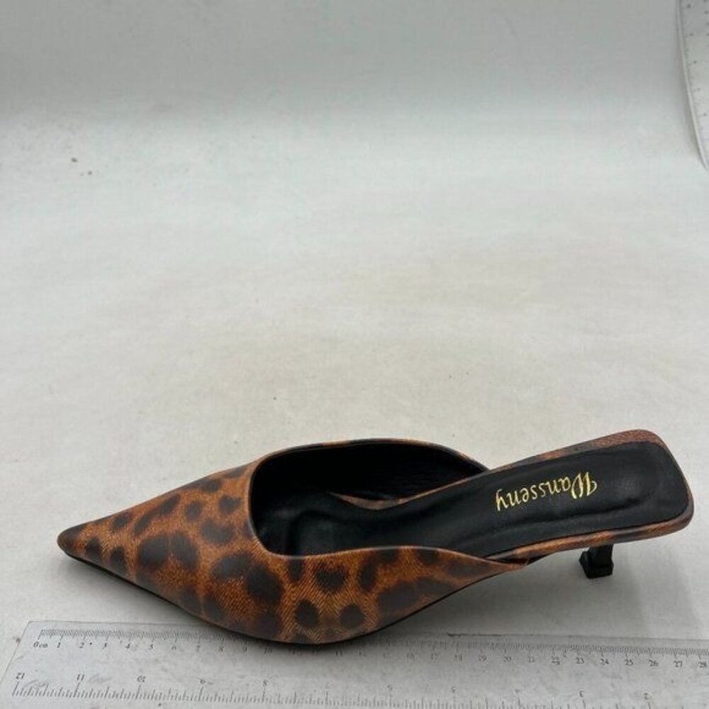 Kitten Heel Mules for Women Slip On Mules Backless Low Heel Pumps Leopard